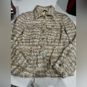 Chanel 19A Egypt Metier d’Art Ivory Ecru Gold Fantasy Tweed Jacket FR38